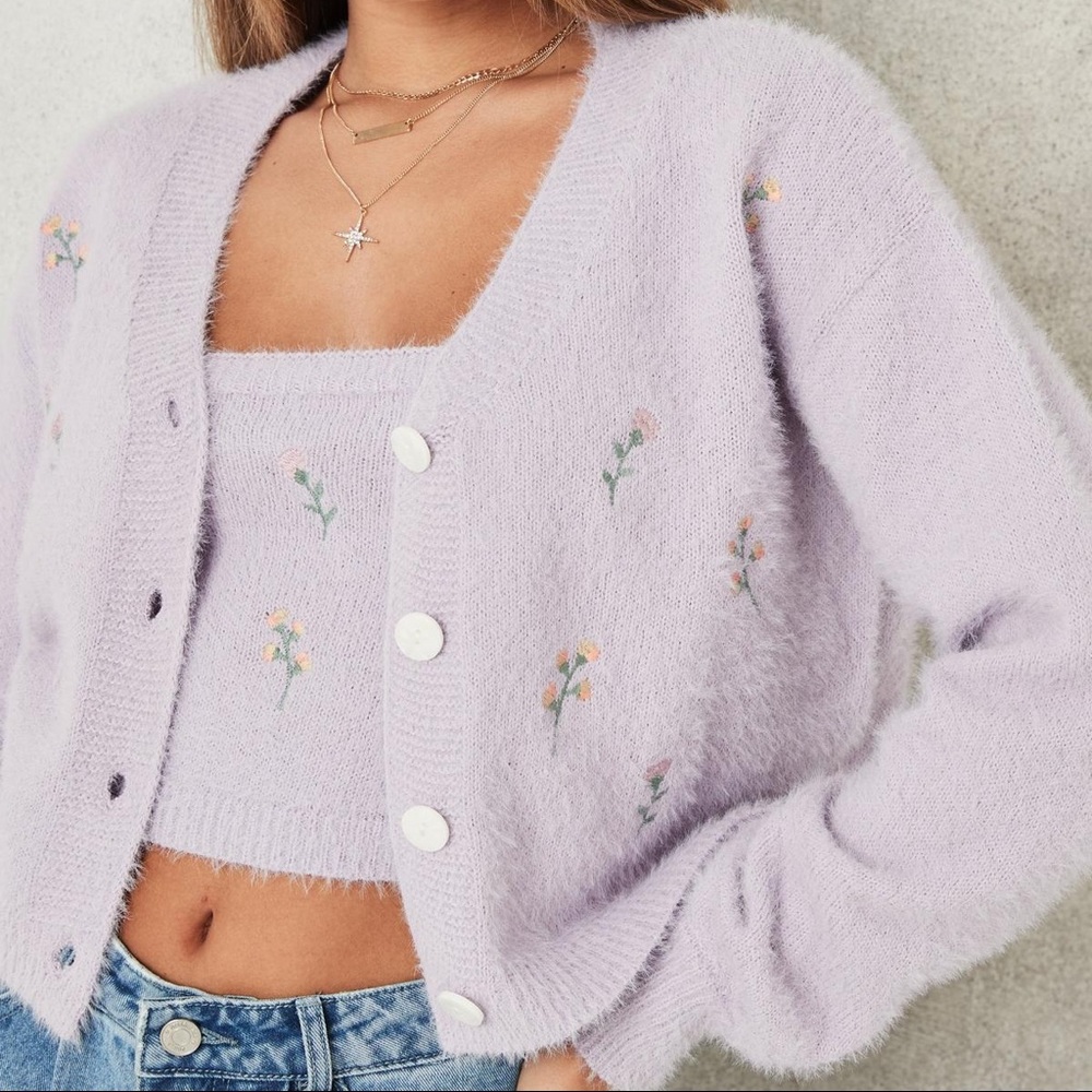 lavender cardigan set
